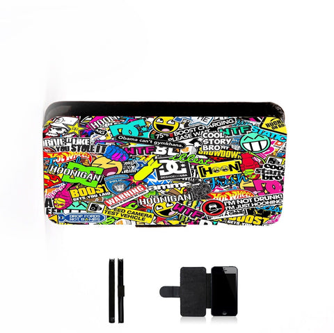 Stickerbomb Printed Faux Leather Flip Phone Case Cover Wallet