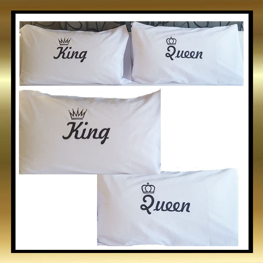 Novelty Couple White Pillow Cases King and Queen