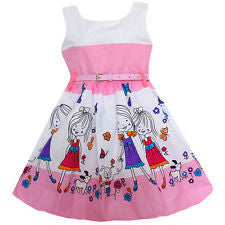 Girls Dress Pink Candy Cartoon Print Belt Party Princess Kids