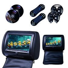2PC 7"CAR HEADREST Dual MONITORS DVD PLAYER Game Controller IR headphone Black