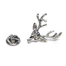 Stags Head with Full Antlers Lapel Pin Badge Brooch - Silver Colour