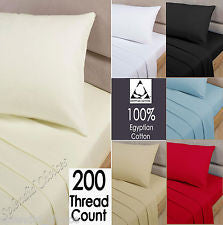 LUXURY 100% EGYPTIAN COTTON FITTED SHEETS 200 THREAD COUNT SINGLE DOUBLE KING