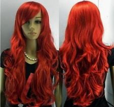 long red wavy synthetic fibre hair full wig/wigs+ weaving cap Free shipping