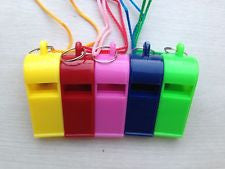 SPORTS WHISTLE FOOTBALL RUGBY HOCKEY REFEREE PLASTIC- 5 COLOURS- NECK WRIST CORD