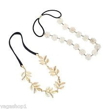 Hair Jewelry Set Kit 2 Hairbands Headband Golden Metallic Leaf Roses Decoration