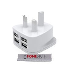 UK Mains Wall 3 Pin Plug Adaptor Charger with 4 USB Ports for Phones Tablets CE