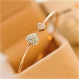 Women Fashion Style Rhinestone Love Heart Bangle Gold Cuff Bracelet Jewelry