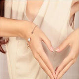 Women Fashion Style Rhinestone Love Heart Bangle Gold Cuff Bracelet Jewelry