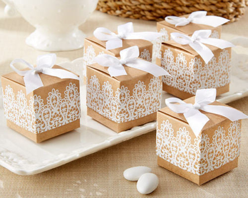 24 Rustic & Lace Kate Aspen Gold White Kraft Paper Party Wedding Favor Box