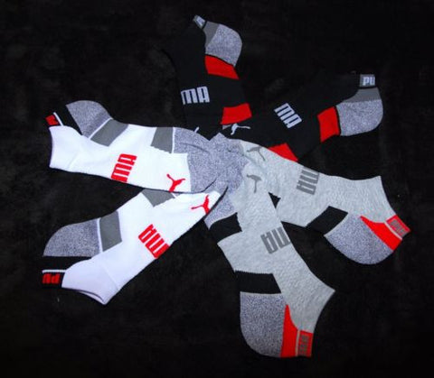 Puma 3 pairs black white low cut cushion athletic socks men's 10 - 13