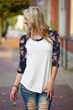 Womens Long Sleeve Shirt Casual Lace Blouse Loose Cotton Tops T Shirt