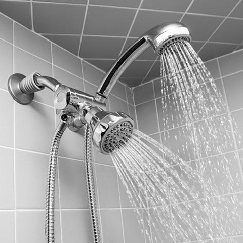 Chrome Shower Head And Massager Set Stainless Steel Hose Mount Diverter Modern
