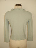 Anthropologie HWR Blue Green Pom Pom Trim Cotton Blend Cardigan Sweater