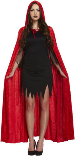 Red Velvet Hooded Devil Vampire Cape Cloak Halloween Fancy Dress